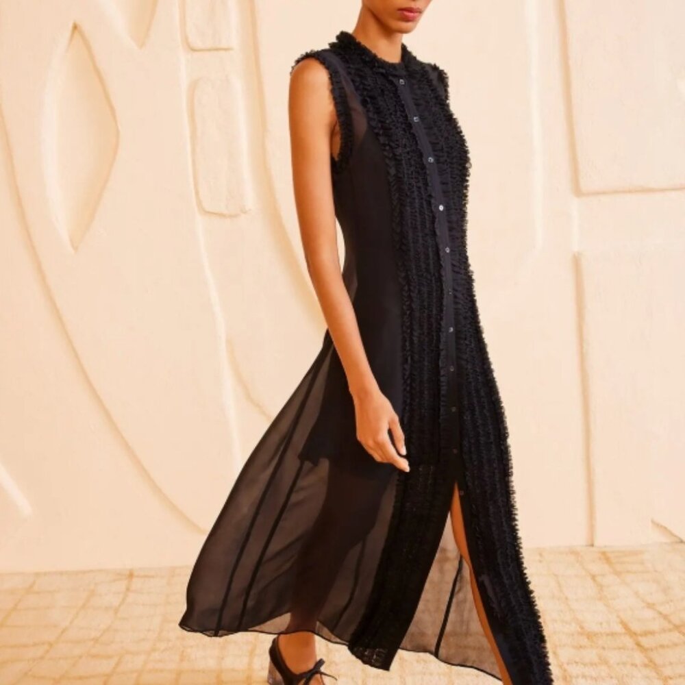 NWOT ULLA JOHNSON Silk Claudine Midi Dress in Noir M $850